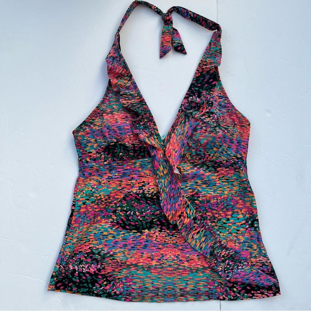 Assets by Sara Blakely Spanx Multicolor Halter Tie Neck Swim Tankini Top Medium